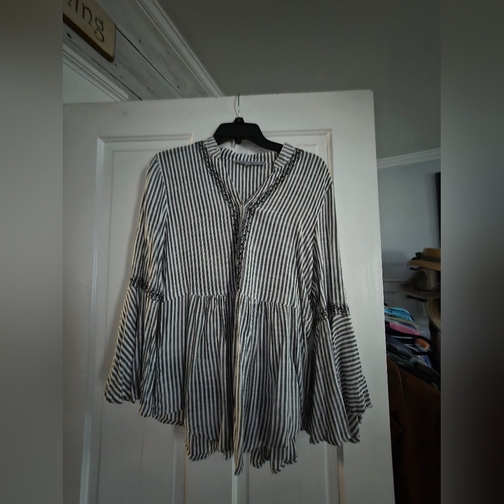 Marc New York Black and White Striped Blouse